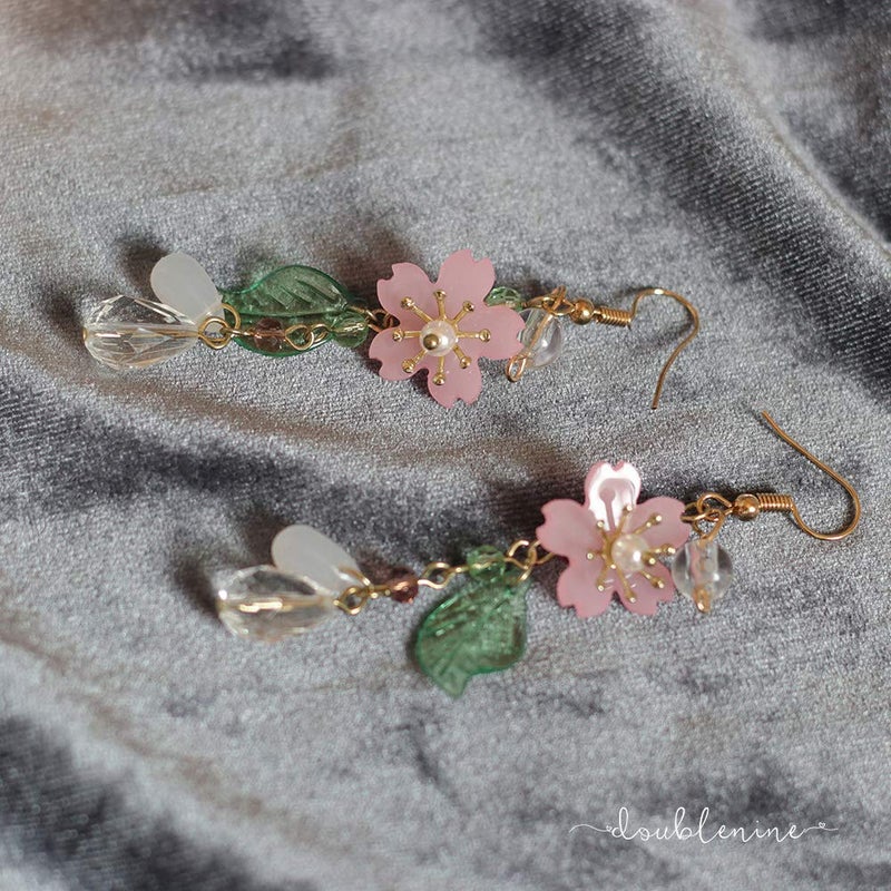 DOUBNINE Pink Flower Earrings Dangle Cherry Blossoms Sakura Floral Teardrop Butterfly Fairy Leaf Petal Drop Spring Women Accessories (sakura) - Image 3
